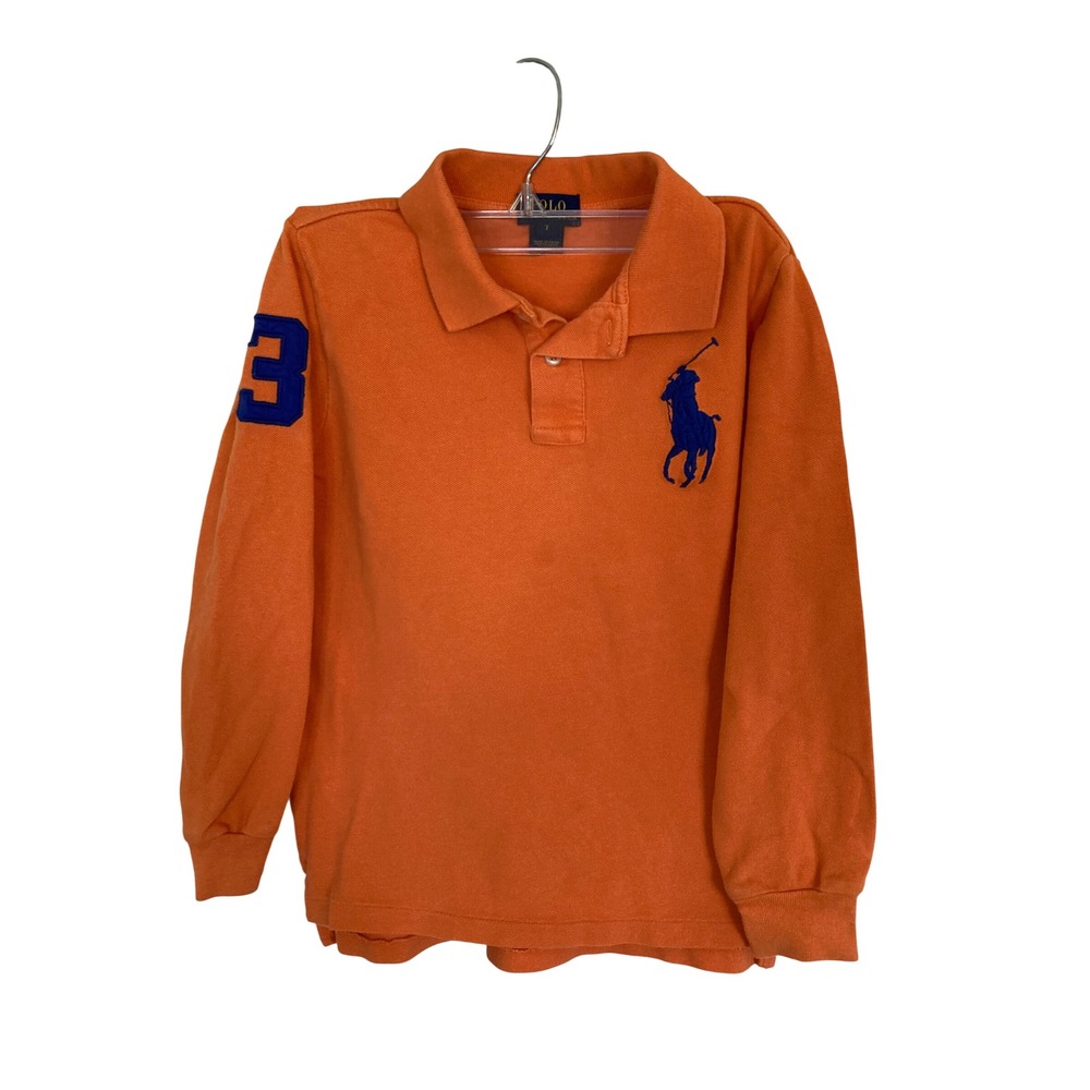 Polo Ralph Lauren Boys Orange Big Pony Long Sleeve Polo Shirt Size 7